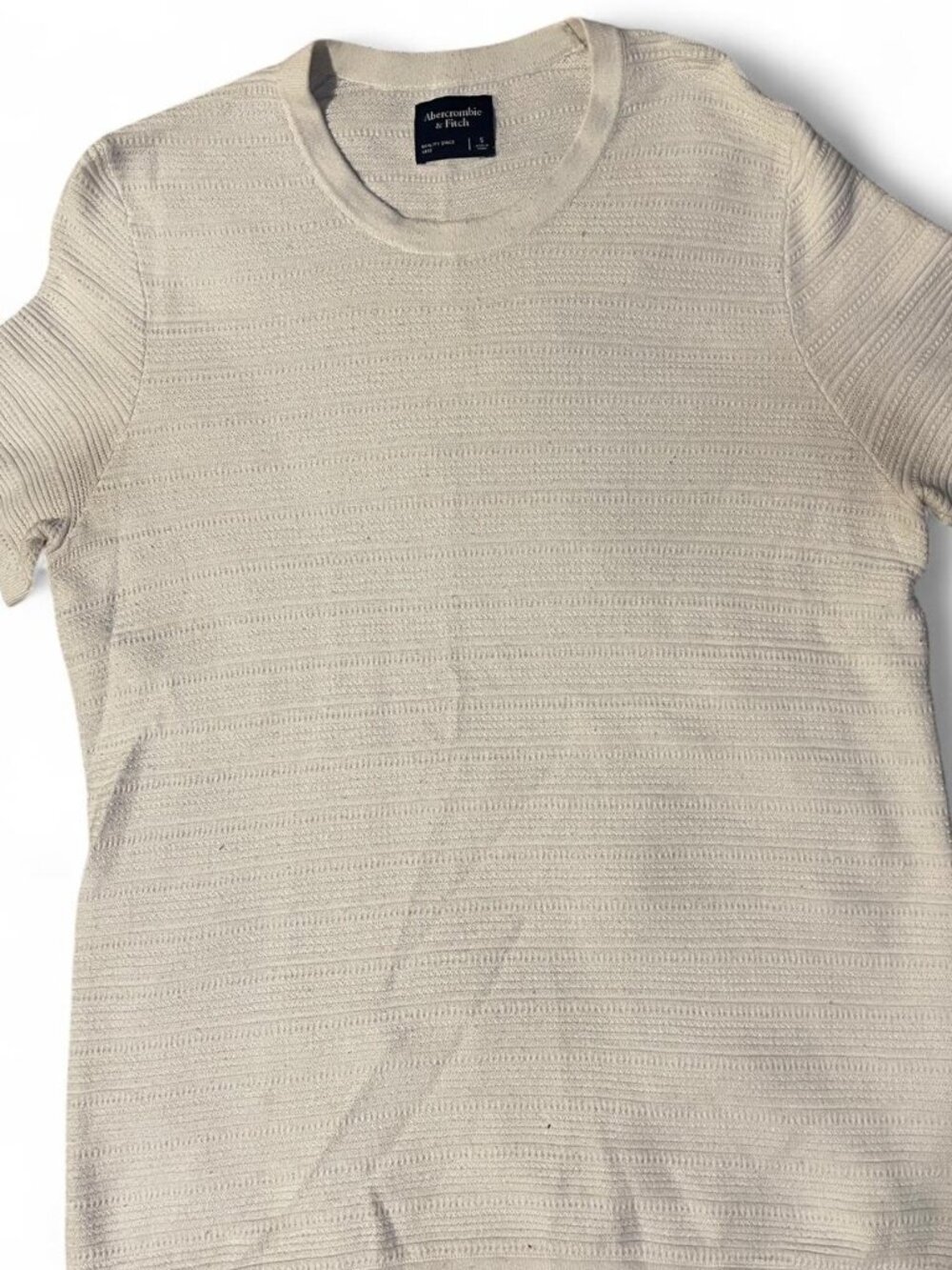 Abercrombie & Fitch Men’s Size S Cream Textured Knit Short Sleeve Sweater Tee